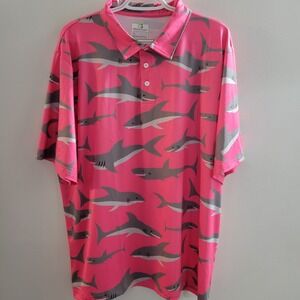 Obnoxious Golf Short Sleeve Shark Polo Men's Size XL Pink AOP Loud Print